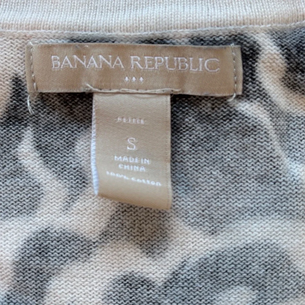 Banana Republic Petite Black‎ White Floral Print Button Front Cardigan Sweater S